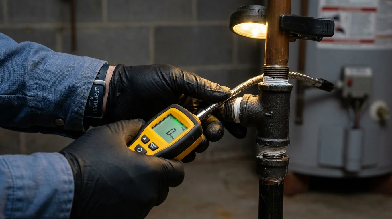 Gas leak detection with electronic sniffer by Johns Plumbing LLC in Choctaw