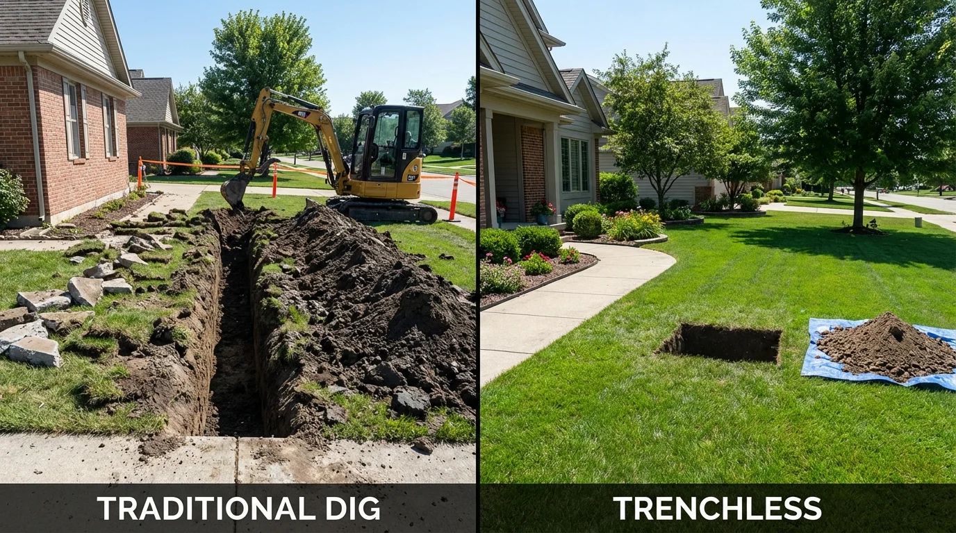 Trenchless sewer repair with minimal yard damage versus traditional excavation in Choctaw, OK
